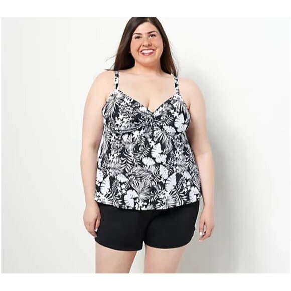 Kim Gravel x Swimsuits For All Tie Top and Short Onyx tropical Reg 16 A480676 - Picture 1 of 1